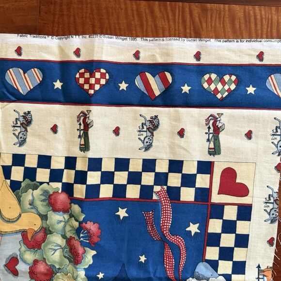 Vtg 90s Susan Winget Fabric Panel Farm School Quilt Blocks Farm Pillow Panels - Picture 4 of 7